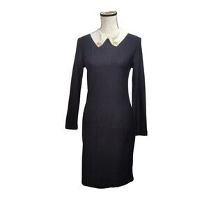 Vintage Liz Claiborne Womens Sz S Black White Collared Dress Long Sleeve Bow Pin